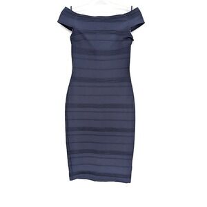 Ted Baker Navy Off Shoulder Textured Stretch Bardot Bodycon Dress 4 Chic Glam‎